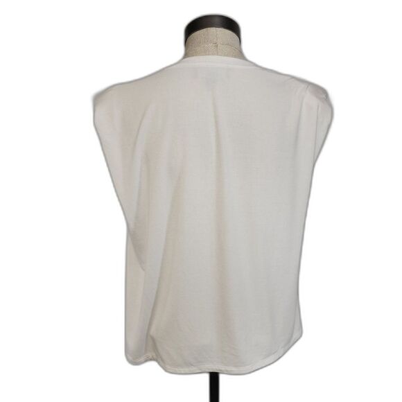 Laundry by Shelli Segal  White Sleeveless Shoulder Pad T-Shirt Size M - Picture 2 of 6
